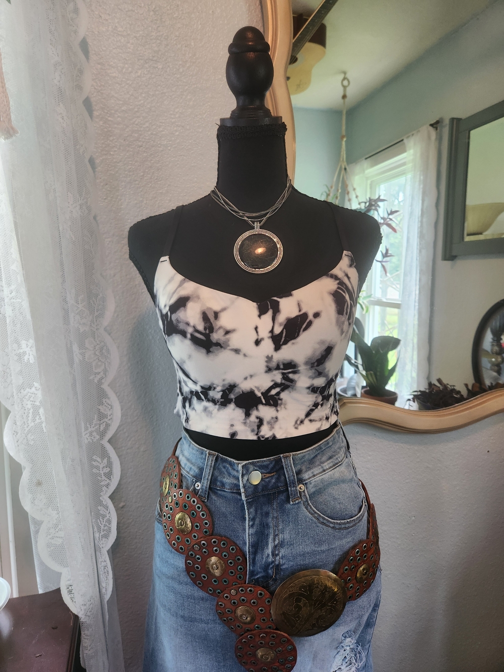 Victoria's Secret Black & White Tie-Dye Crop Tank